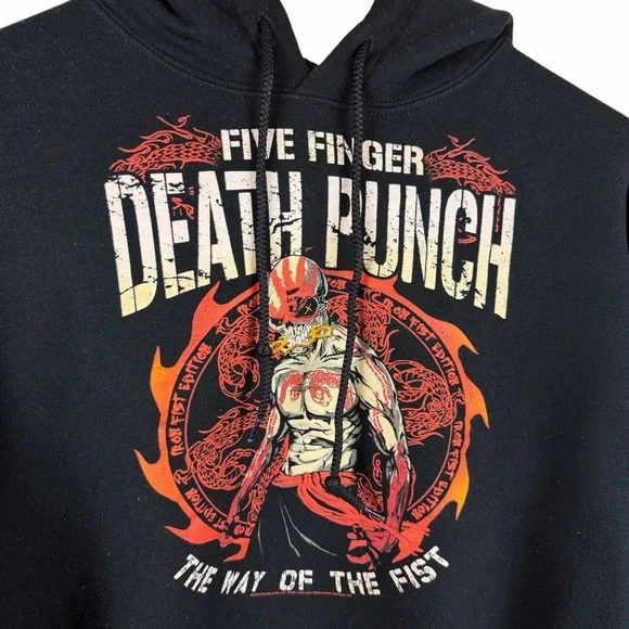 Mens 2000s Five Finger Death Punch Rock Band Music Pullover Hoodie Size L - Picture 2 of 8